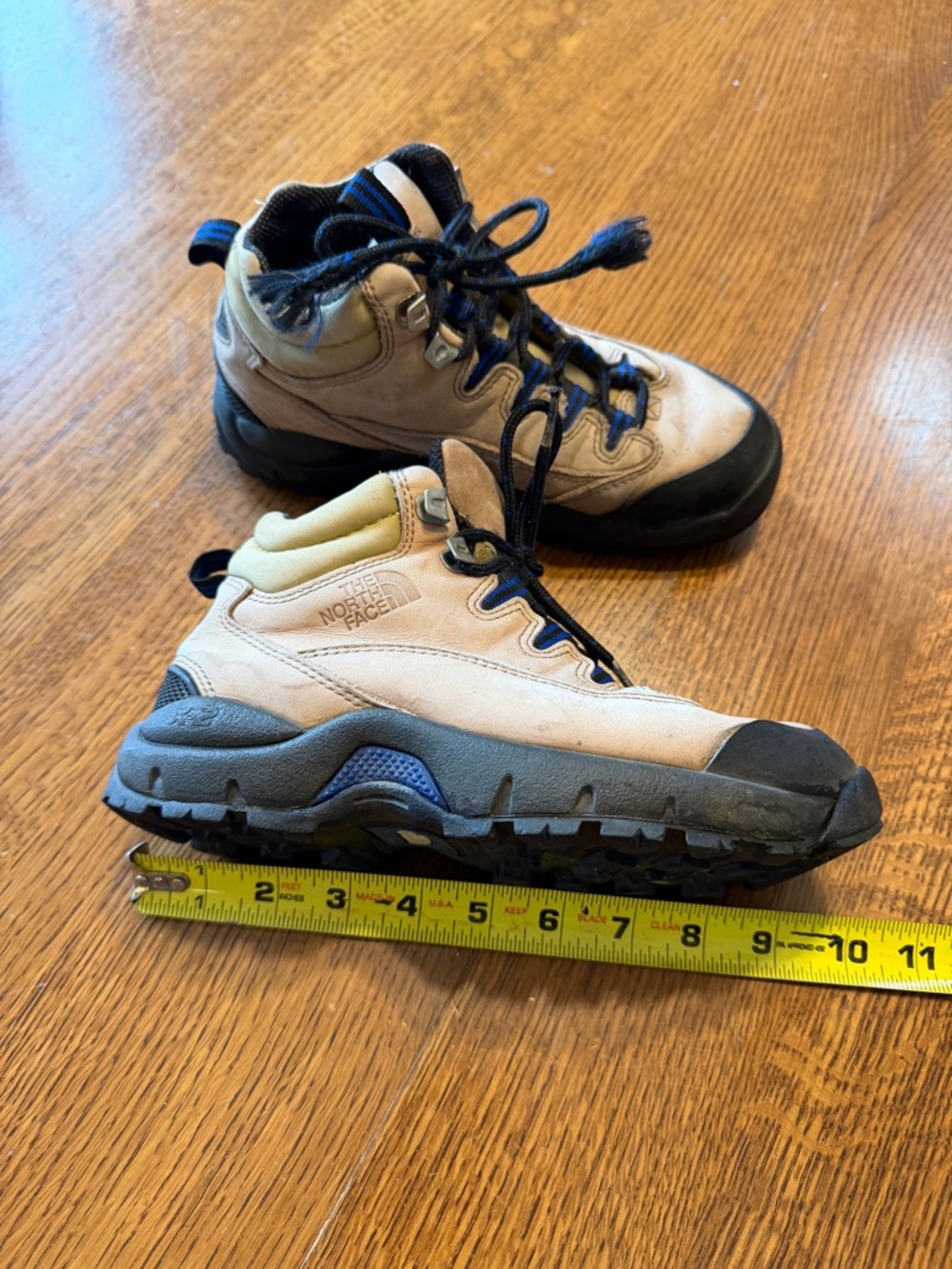 The North Face Tan and Blue Women's Hiking Boots, size 5.5